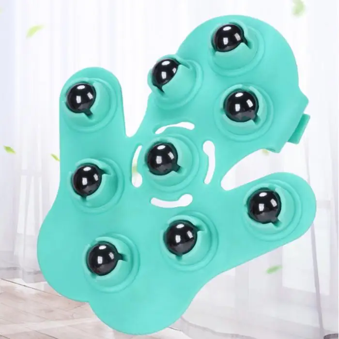 1 Pcs Body Massager Glove Palms Shaped 9 Metal Roller Ball Stress Relief Anti Cellulite RJ99