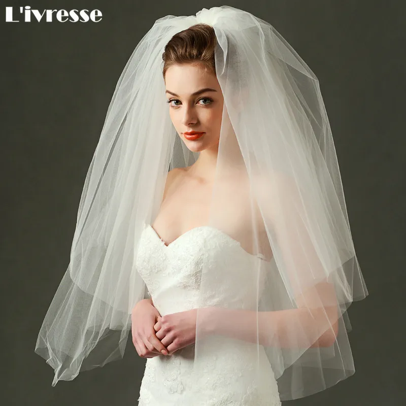 2 слоя Короткая Свадебная вуаль гребень обрезанная кромка Velos De Novia 2017 Аксессуар