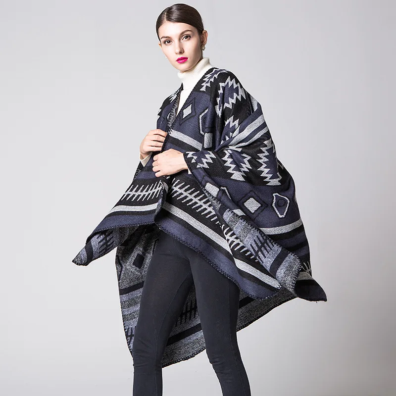 

Fashion Ladies Warm Autumn Winter Wrap Wool Cashmere Long Scarves Cape Retro Pattern Wraps Evening Party Shawls Free Shipping