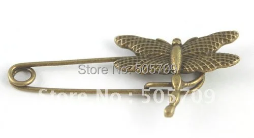 

60PCS Antiqued bronze dragonfly Safety Pin Brooch A15547B