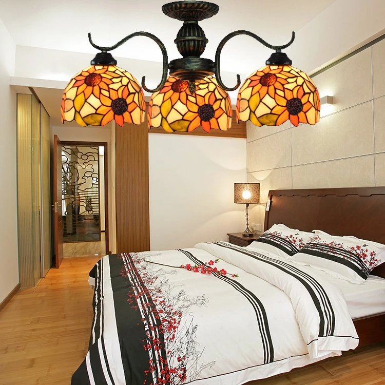 Подвесной светильник в виде подсолнуха Тиффани s витражное стекло подвесной E27