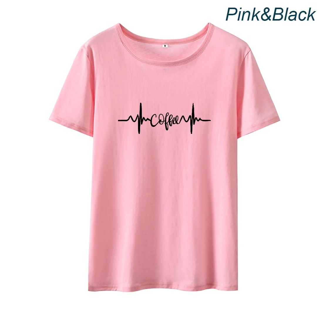 Футболка женская с рисунком сердцебиения и кофе Свободный Топ круглым вырезом