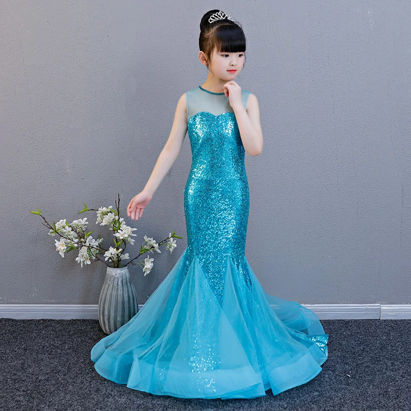 2018 Платья для девочек с цветочным рисунком Русалочки без рукавов блестками