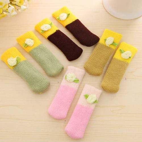 4 шт вязать домашний цветочный протектор пола ног рукав стол стул крышка носки |