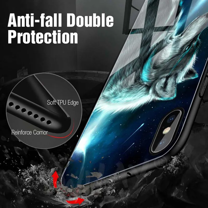 Роскошный чехол из закаленного стекла для iPhone XS Max XR X Coque iPhone8 силиконовый с узором
