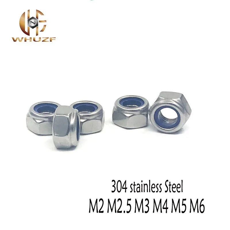 

M2 M2.5 M3 M4 M5 M6 M8 100 шт. 304 нержавеющая сталь нейлоновая вставка гайки с шестигранным замком A2 Шестигранная Nyloc самоблокирующаяся гайка