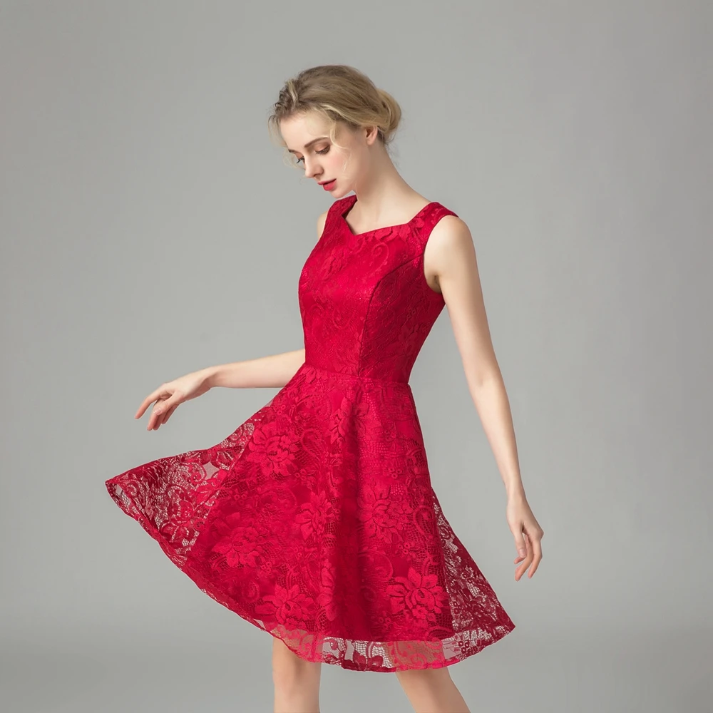 SSYFashion/Новинка элегантные коктейльные платья Короткое красное кружевное платье