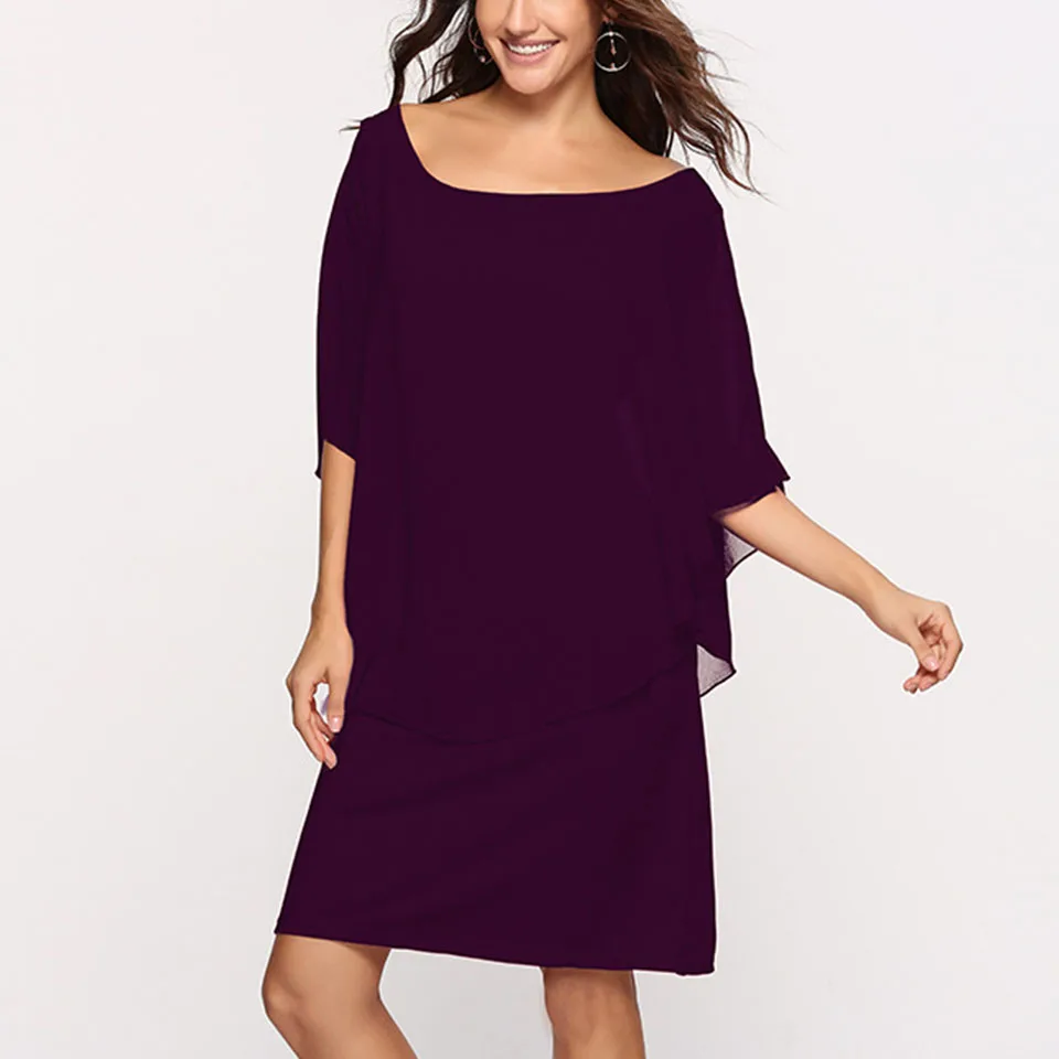 Chifon накидка платье Sukienka поддельные из двух частей Bodycon миди черное наложения Capelet