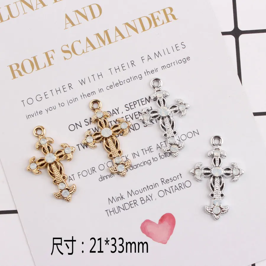 

Новые трендовые 60 шт./лот 21*33 мм хрустальные стразы, Цветочный крест, подвески, серебро, золото, покрытие, металлический сплав, DIY Charm