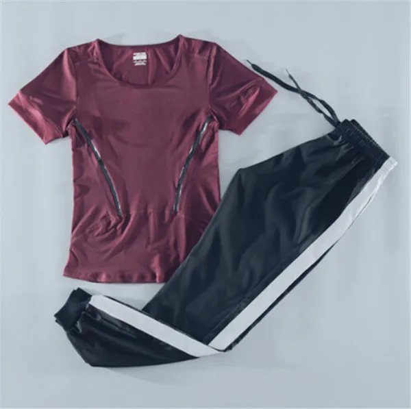2 piece set i Летний женский спортивный комплект из 4 предметов для бега, быстросохнущая футболка+ бюстгальтер+ сетчатые шорты+ штаны, костюм для фитнеса, спортзала, йоги, одежда для тренировок - Цвет: 2 piece set i