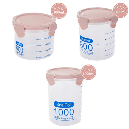 PINK 3PCS Boxi 3Psc/набор диспенсер для зерновых прозрачных пластиковых банок и крышек, Герметичная канистра, кухонная сортировочная коробка для хранения продуктов, контейнер - Цвет: PINK 3PCS