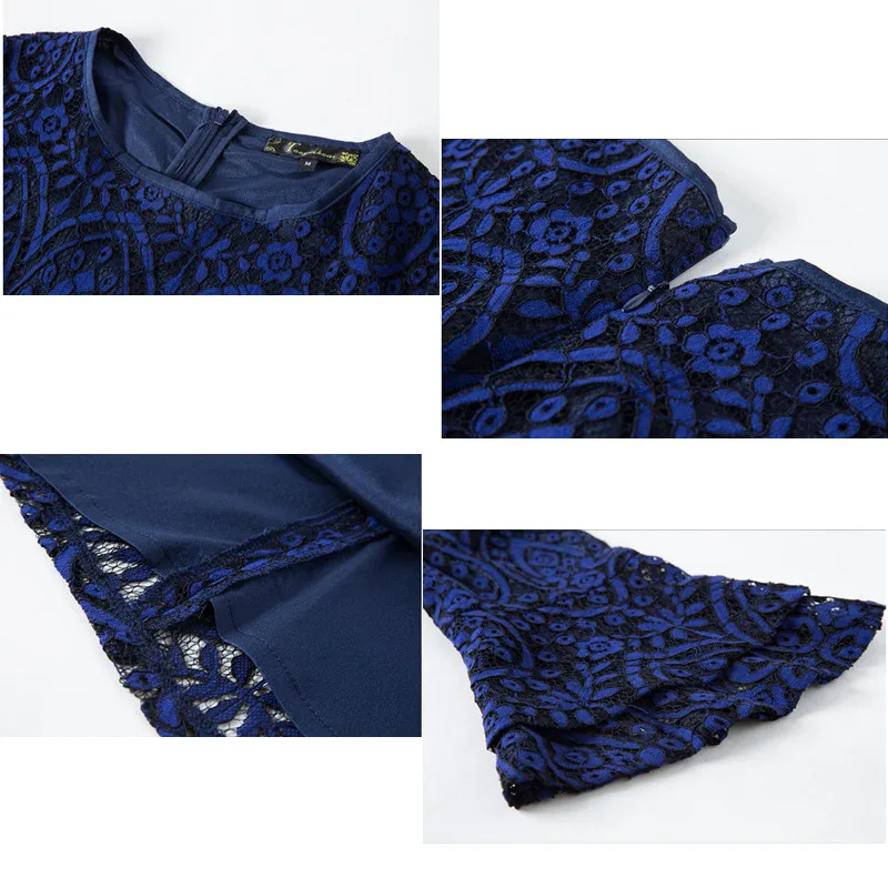 

Summer Lace Dress 2017 Women L-5XL Plus Size Casual O-neck Flare Sleeve Loose A-line Dresses Female Brand Vestidos Navy Blue