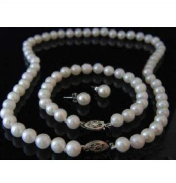 

7-8m White Pearl Silver Fish clasp necklace bracelet earring