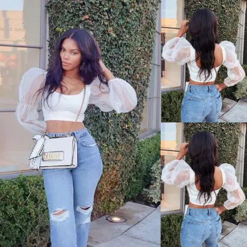 

2019 Women's Cropped Tops Solid Tee Casual T-shirts Mesh SleeveTop Vest CA