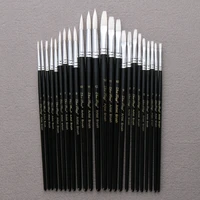 24pcslot peak flat nylon hair wooden handle oil paint black watercolor brush set art acrylic painting supplies