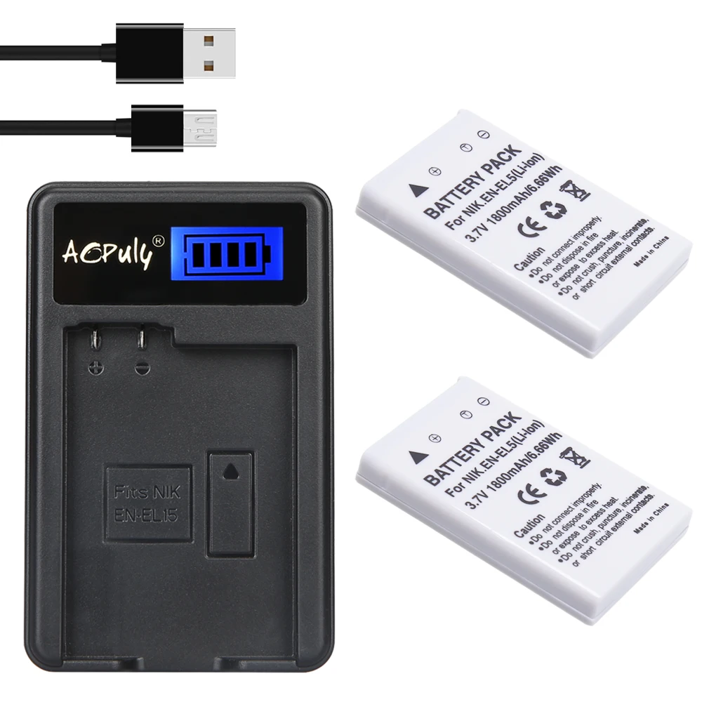 

2x rechargeable batteris EN-EL5 EN EL5 ENEL5 Battery +LCD USB Charger For NIKON Coolpix 3700 4200 P5000 5200 5900 7900 S10 P3 P4