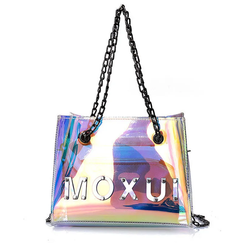 Для женщин прозрачный пакет ПВХ небольшая сумка Курьерские сумки лазерная