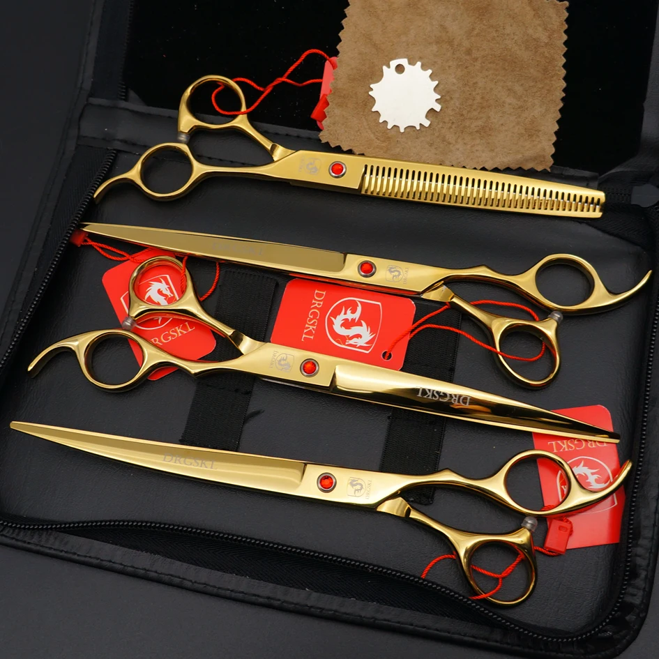 

Top grade DRGSKL 8.0 inch golden paint hair scissors set pet scissors suit, professional dog scissors pet grooming scissors