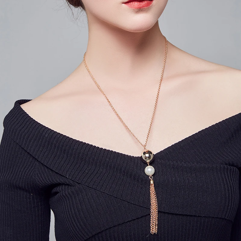 

Pearl necklace Jewelry for woman silver necklace Long Chain Big Shiny Ball necklace in pendant chain Tassel necklace top quality