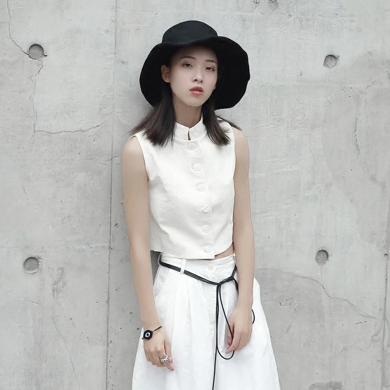 Cakucool Для женщин натуральный хлопок Безрукавки для темно-черный белый цвет