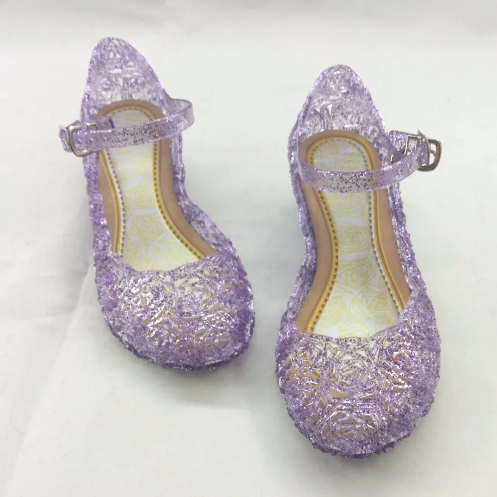 New kids Shoes Girl Princess Blue Crystal Sandals Girls Cosplay PVC Hole Snowflake Sandal |