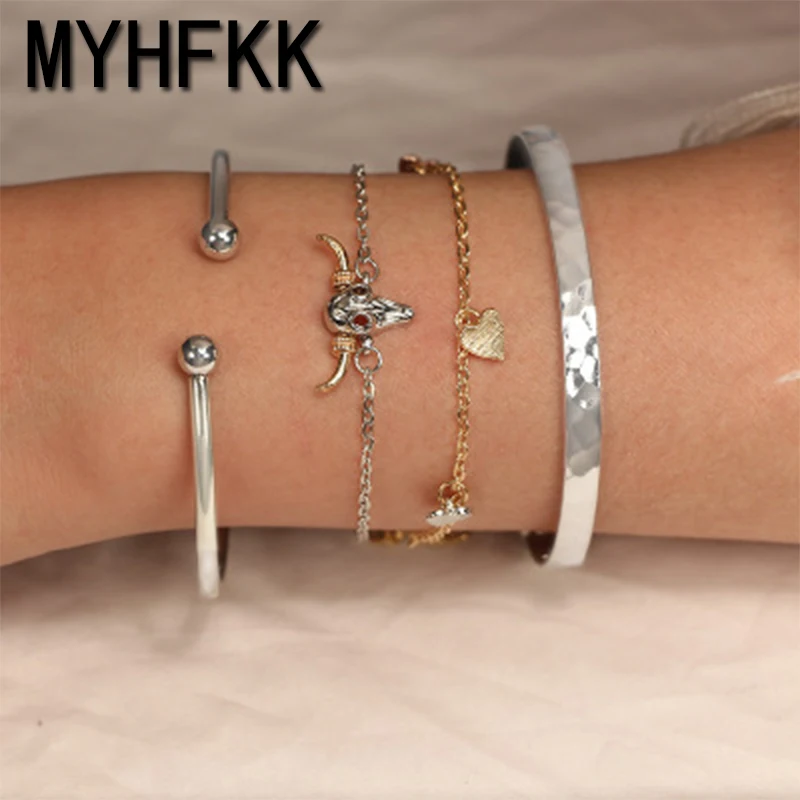 MYHFKK4pcs/1 комплект Женский браслет золотой серебряный в форме сердца металлический