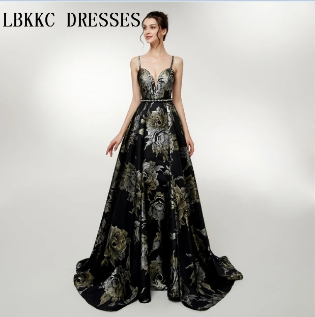 

Женское вечернее платье с цветочным принтом, черное ТРАПЕЦИЕВИДНОЕ ПЛАТЬЕ на бретелях-спагетти, официальное платье