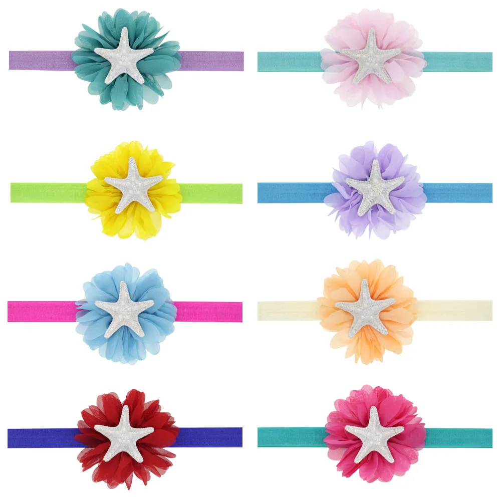 Nishine Chiffon Flower with Starfish Rhinestone Headband Little Mermaid Inspired Hairband Hair Accessories Birthday Gift |