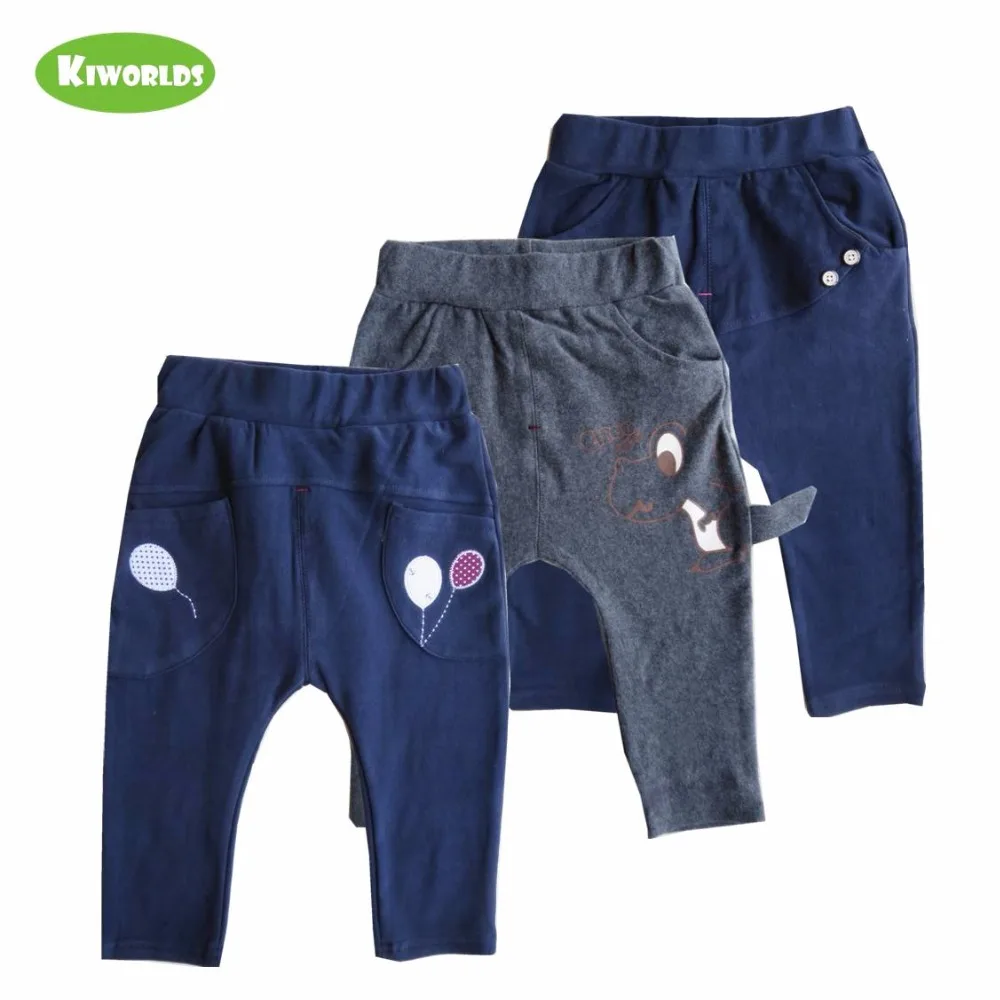 

Spring blue grey Cotton Kids Pants,with Pockets and cute patterns , Comfortable and Soft Pants for Girls and Boys
