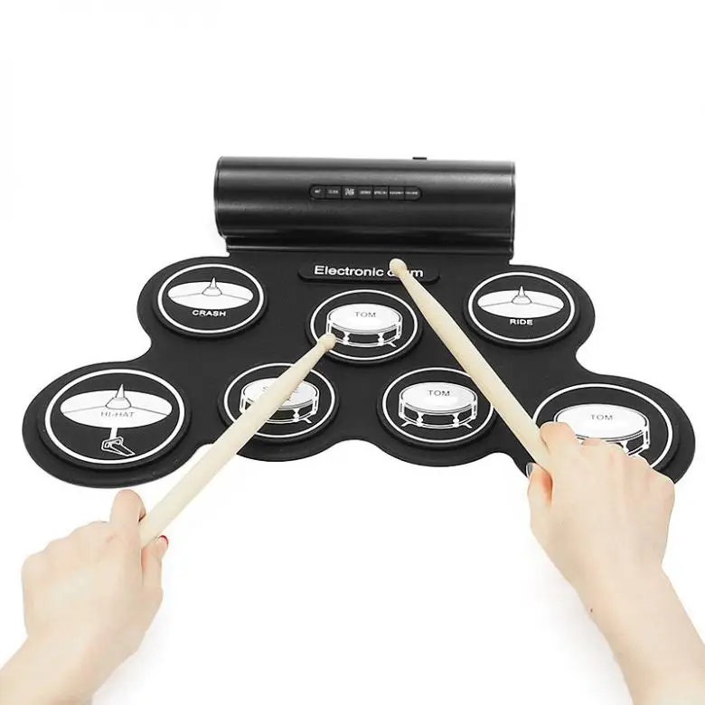

Convenient Portable Roll Up Electronic Drum Set 7 Silicon Pads Built-in Speakers Support USB MIDI with Drumsticks Sustain Pedal