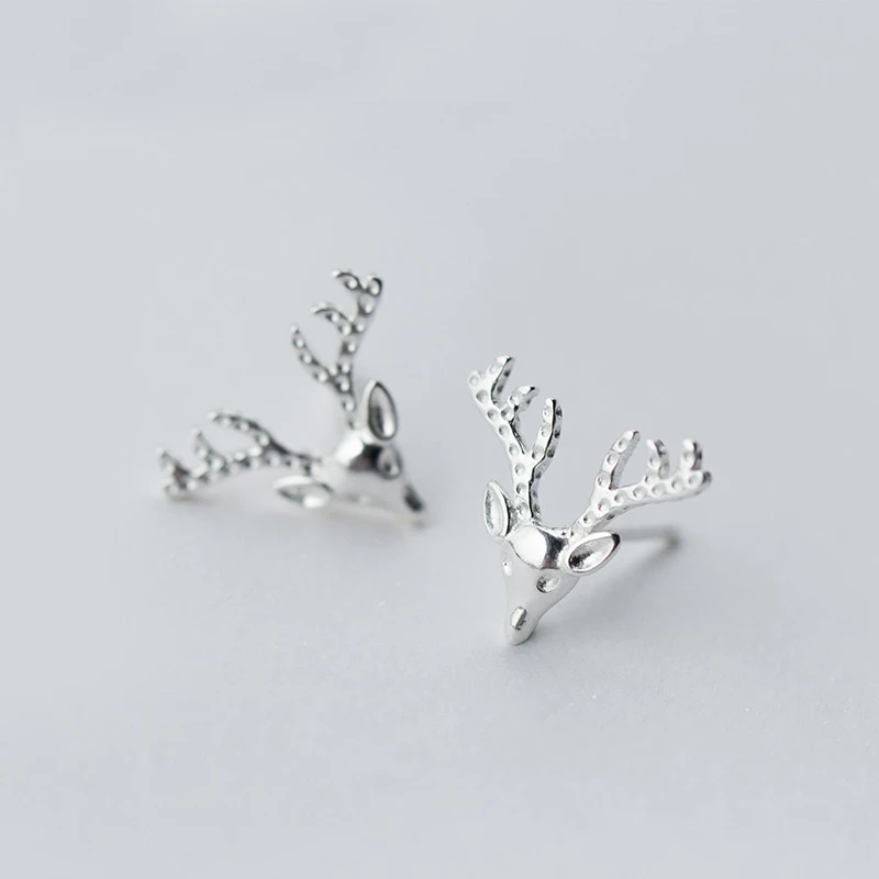 

MloveAcc 100% 925 Sterling Silver Cute Deer Elk Antlers Stud Earrings for Women Christmas Gift Earrings Fashion Jewelry oorbelle