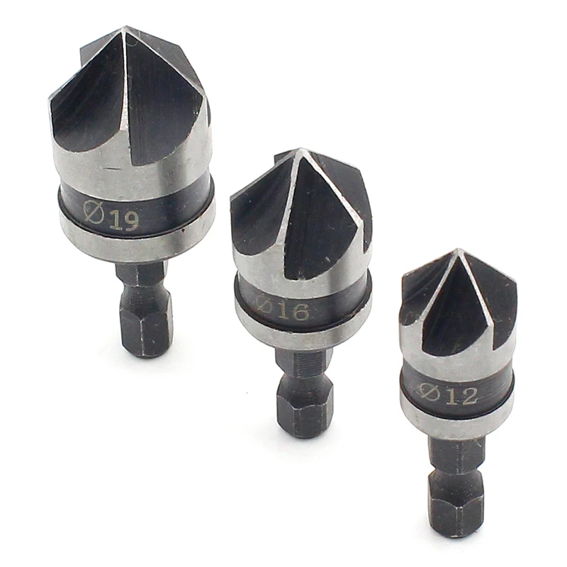 Сверло с шестигранным хвостовиком 3 шт./компл. 90 градусов 1/4 5 бороздок 12-19 мм |