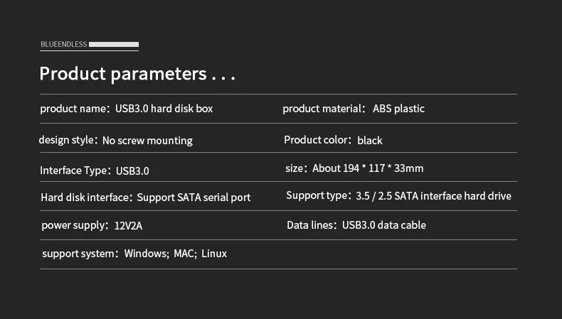 Blueendless 3," HDD USB жесткий диск для подключения жесткого диска Пластик USB 12V 2A Caddy коробка для копмьютерного внешний жесткий диск Disco Duro, а так же 30