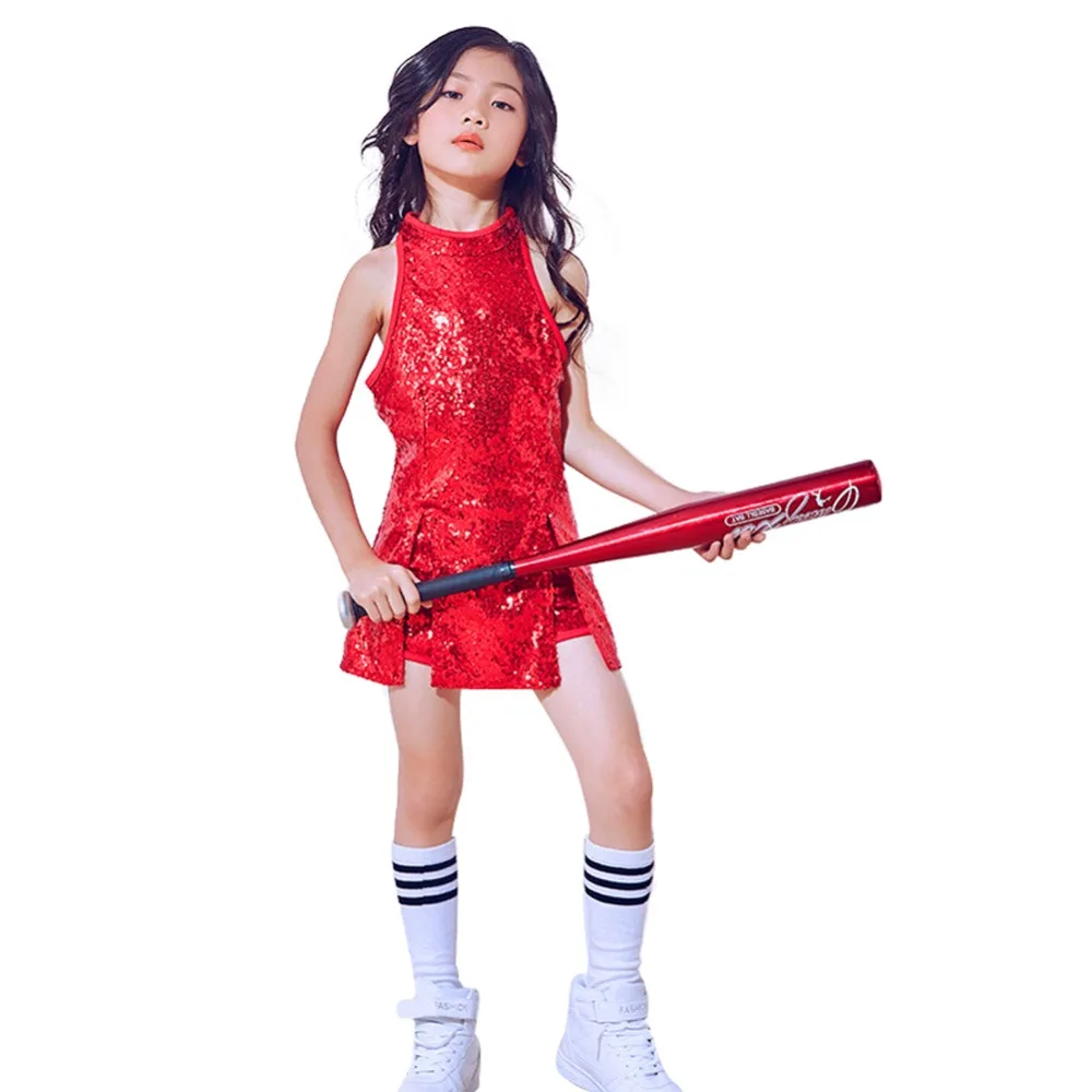 4 PCS Children Girls Sequins Jazz Latin Hiphop Street Dance Dress Costume Ballroom Dancewear Stage Performance Clothing Set | Детская