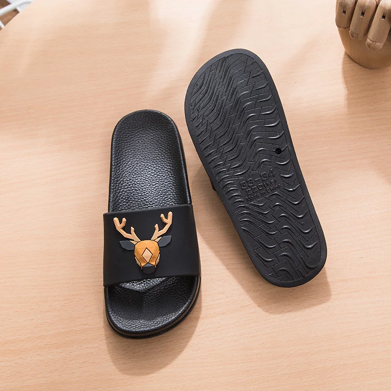 Женские летние шлепанцы 5D с мультяшным оленем модные пляжные на плоской подошве
