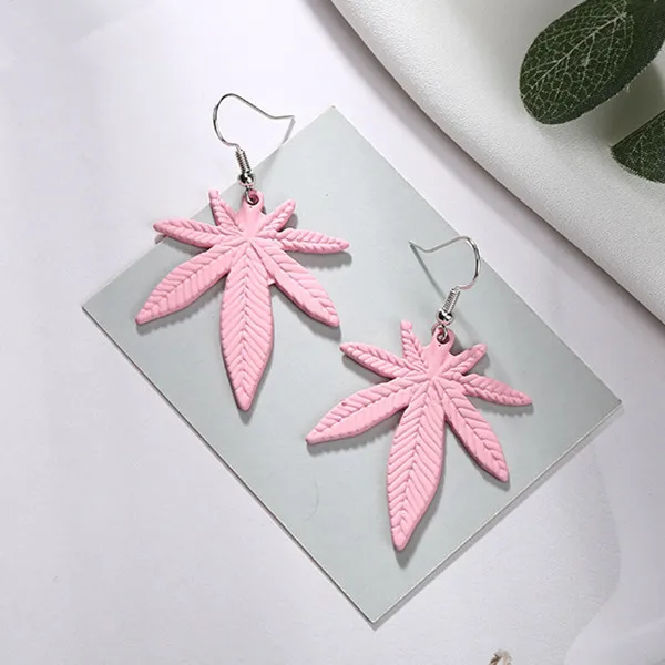pink Винтажные свисающие серьги с листьями конопли, модные летние геометрические свисающие серьги в виде кленового листа для женщин и девочек, ювелирные изделия, аксессуары - Окраска металла: pink