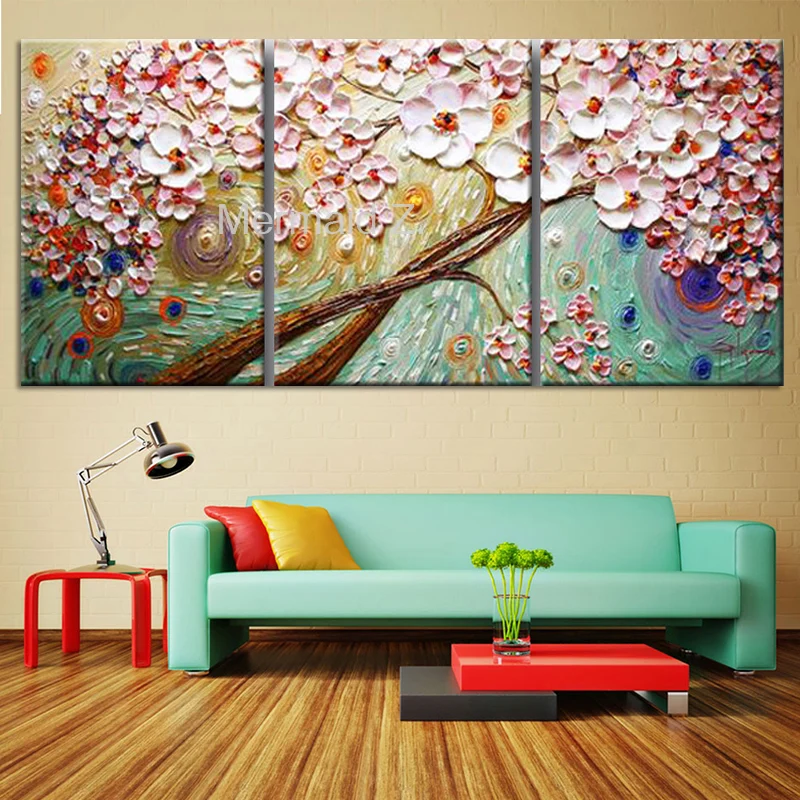 Ручная роспись стены Искусство синие цветы пахира палитра нож текстурированная