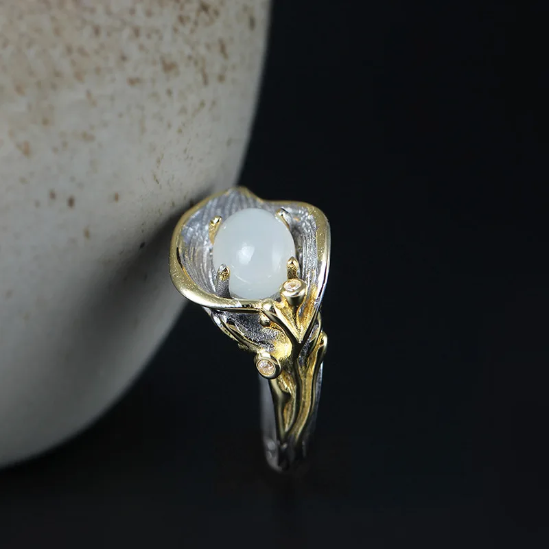 Кольцо из 100% стерлингового серебра 925 пробы Calla Lily moonlight винтажные Регулируемые
