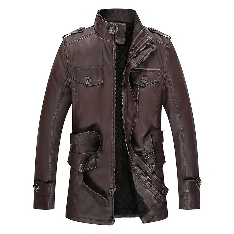 

2019 Winter New Thick Long Chaqueta Hombre De Cuero