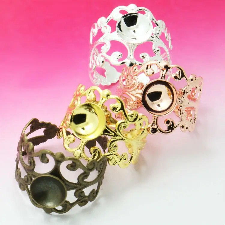 10pcs 8MM Bowl Noodles + Flower Ring Tray DIY Copper Plated Glass Ball DIY Jewelry Accessories Wholesale