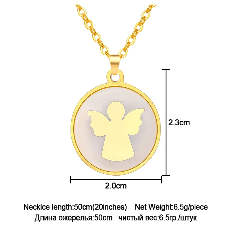 Fashion Cute Angel round pendant necklaces Gold/Steel color for women Stainlesss steel Shell necklace jewelry gift Bijoux | Украшения и