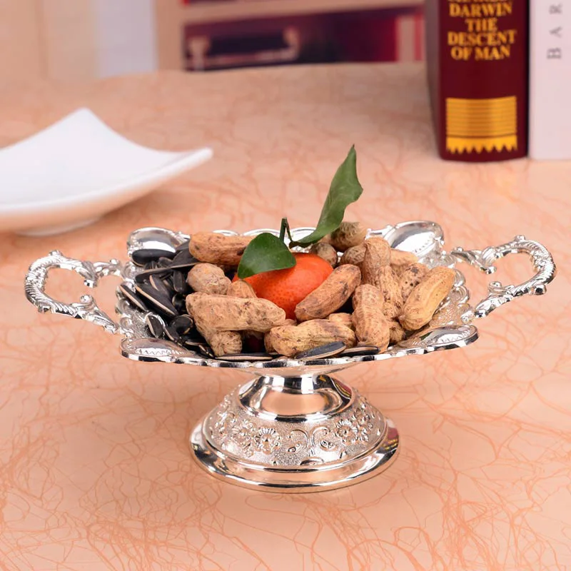 Новые блестящие Посеребренная фрукты блюдо с ручкой десерт сладкий Миски