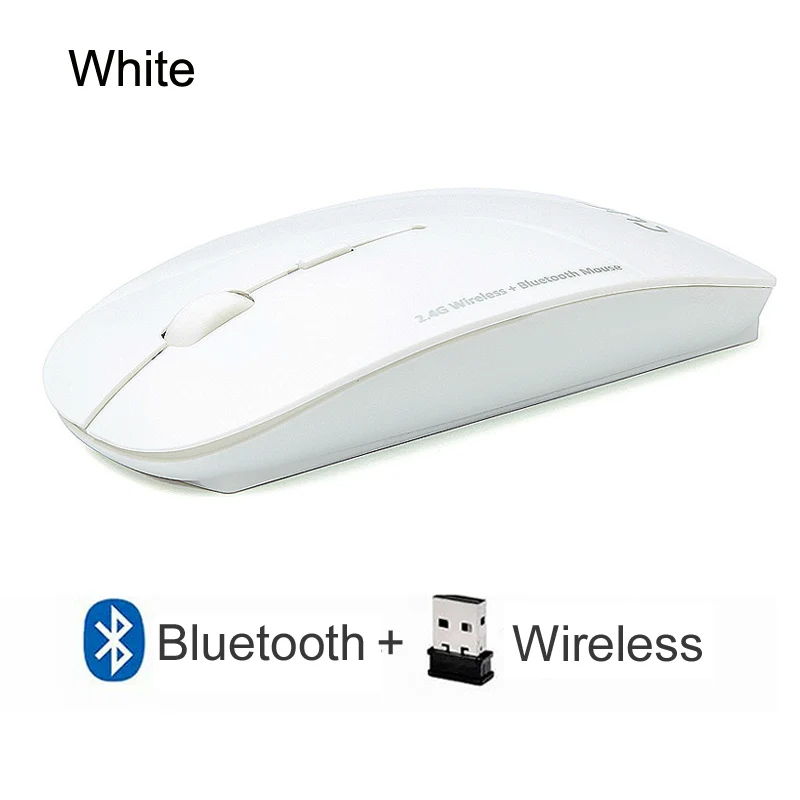 Cliry 2,4 ГГц Беспроводная+ Bluetooth Двухрежимная беспроводная мышь 2 в 1 1600 dpi ультра-тонкая эргономичная Портативная оптическая мышь компьютер - Цвет: Dual Mode White
