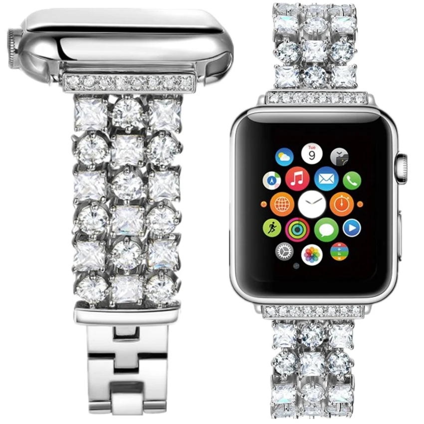 Ремешок из нержавеющей стали для Apple Watch Band 38 мм 42 40 44 браслет со стразами iwatch band