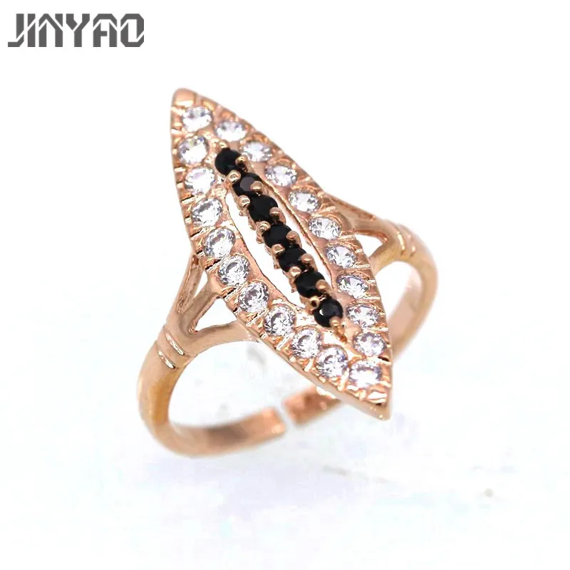 Черный JINYAO, высокое качество, модное, AAA, кубический циркон, открывающееся кольцо для женщин, цвет шампанского, золото, обручальное кольцо, ювелирное изделие - Цвет основного камня: Черный