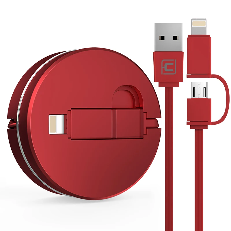 Red CAFELE usb зарядный кабель для iphone 8 Pin Micro USB кабель для samsung huawei Xiaomi телефонов 2 в 1 Выдвижной Мини милый кабель - Цвет: Red
