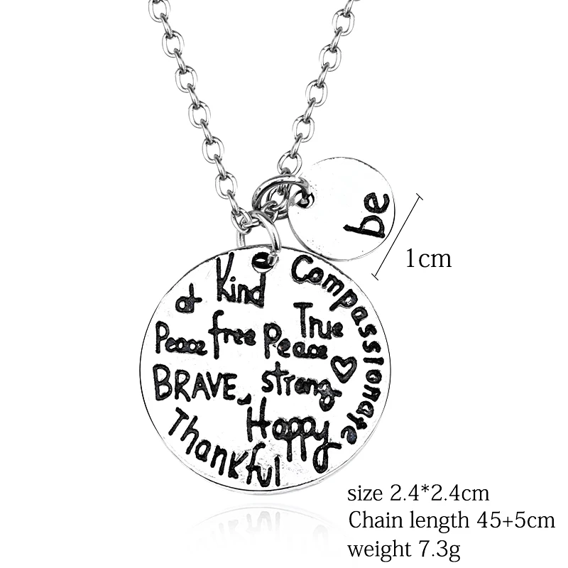 

Fashion Inspiring Jewelry Carved Be Kind Wise Compassionate True Thankful Happy Peace Charm Pendants Statement Necklaces Colar