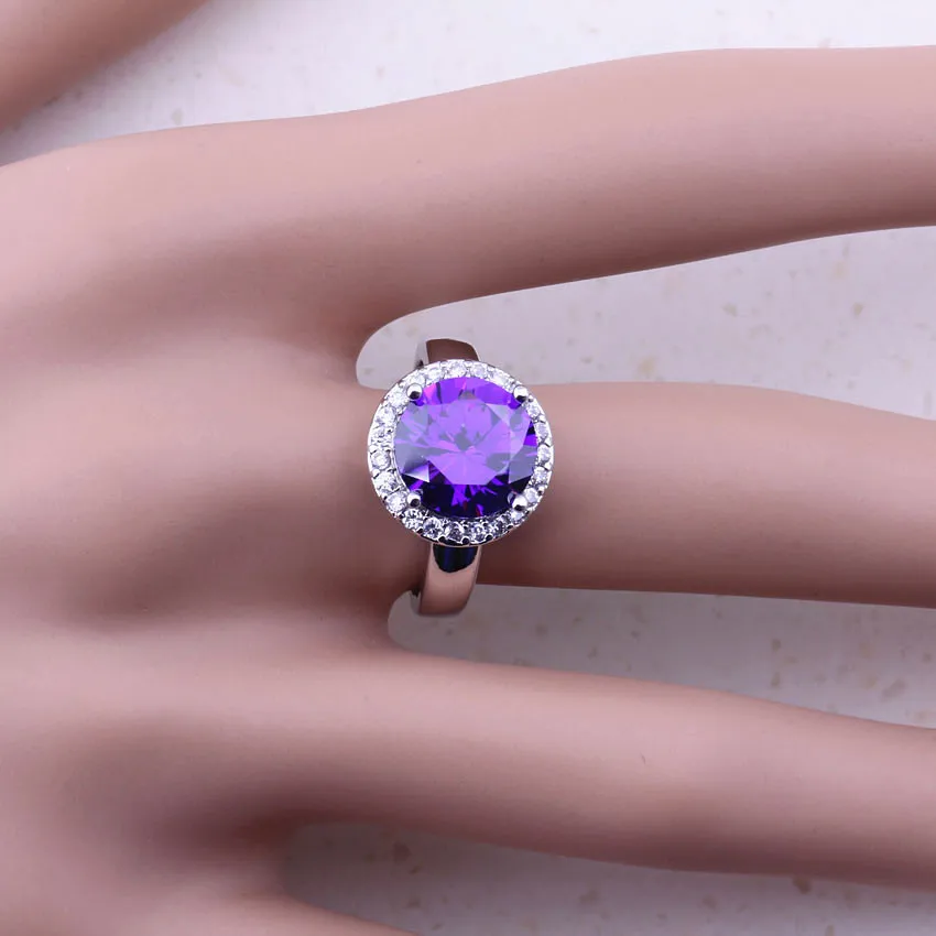 Charming Purple Crystal Cubic Zircon 925 Sterling Silver Jewelry Sets For Women Party Fashion Free Gift Box J0019 | Украшения и