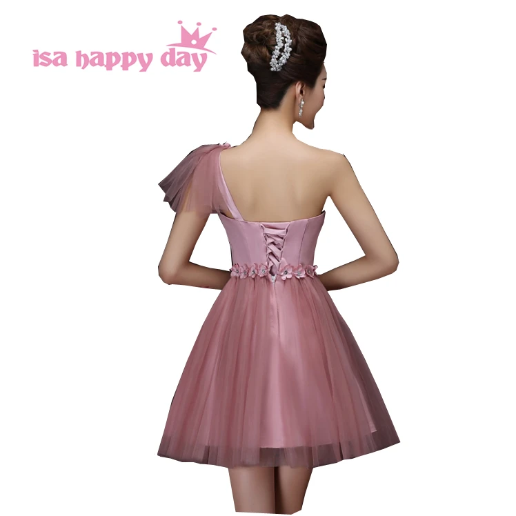 Женское Короткое платье подружки невесты красное на одно плечо для модель H2707