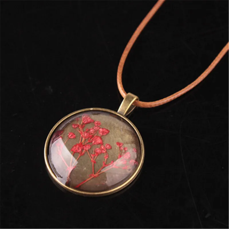 2017 чокер Collares Maxi Веревку Цепи Ожерелье Сухие Цветы Стекло Природный Овальный